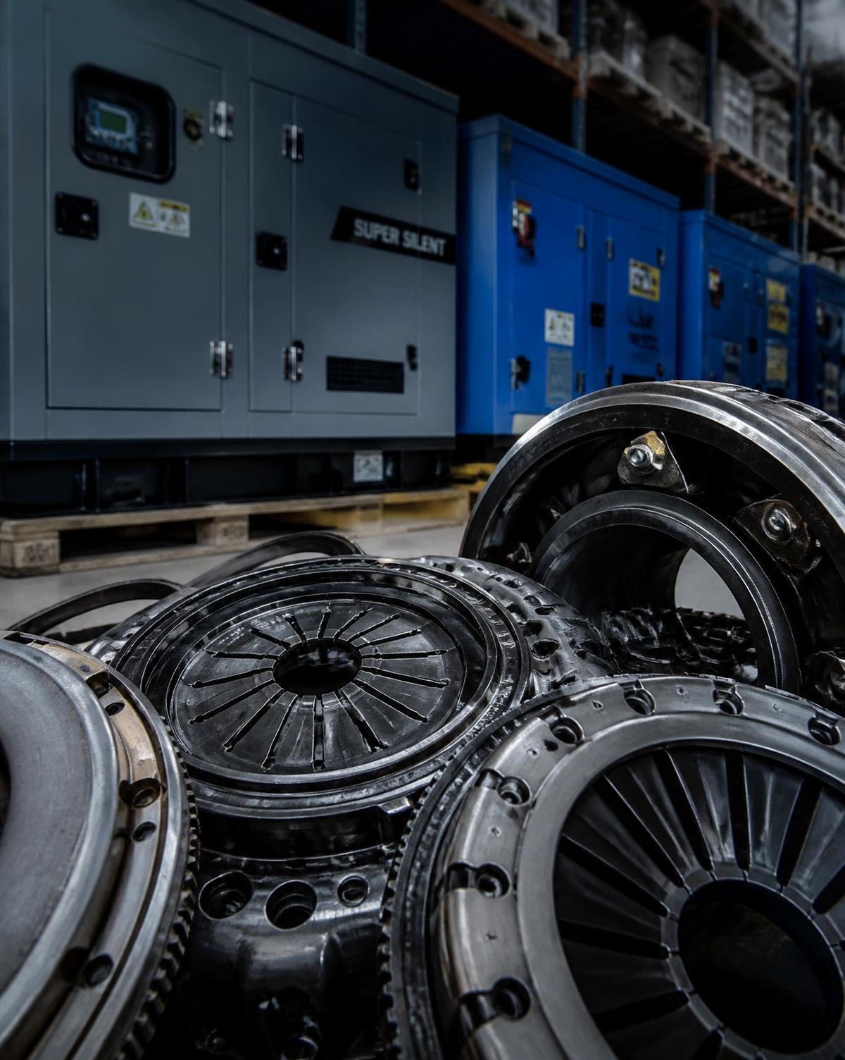 Industrial machinery and parts in a supplier warehouse