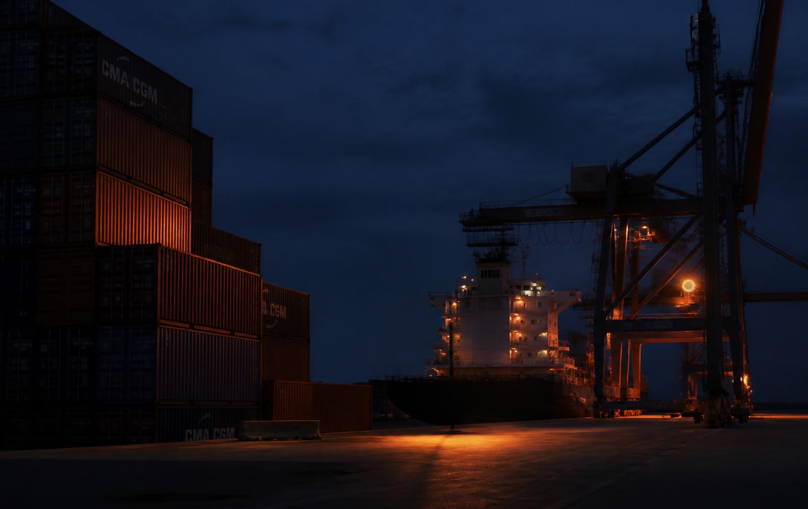 Containers stacked at a port terminal